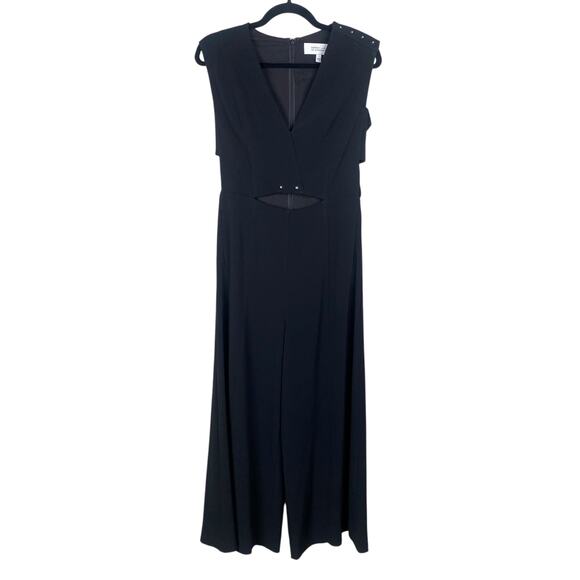 Derek Lam 10 Crosby $425 Black Studded V-neck Cut Out Crop Jumpsuit SZ 4 - Picture 2 of 9